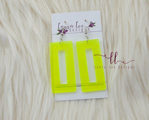 Rectangle Resin Earrings || Neon Yellow Glitter