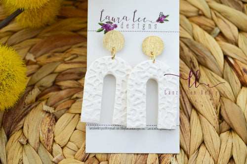 Nova Large Arch Clay Earrings || White Leopard