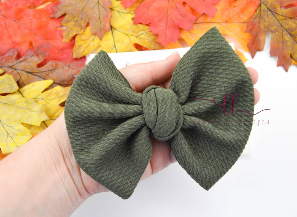 Large Julia Messy Bow Style Bow || Olive Greens
