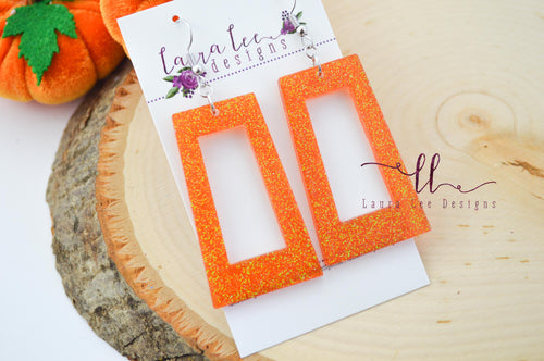 Resin Earrings || Orange Glitter Rectangle