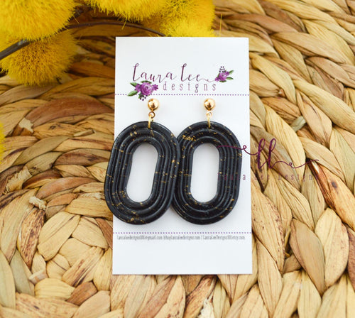 Eli Oval Clay Earrings || Black and Gold