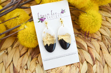 Jackie Oval Clay Earrings || Black, White, and Gold