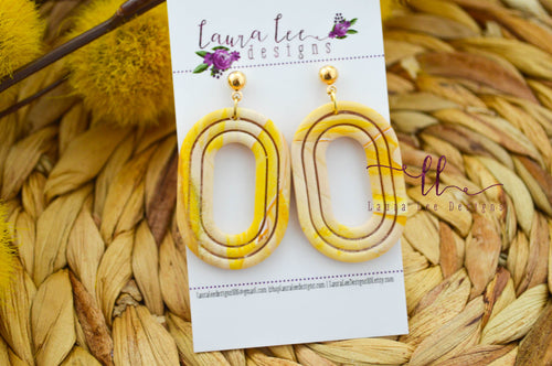 Eli Oval Clay Earrings || Mustard and Tan