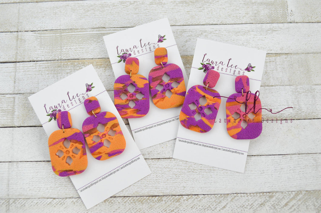 Lily Clay Earrings || Pink, Purple, and Orange