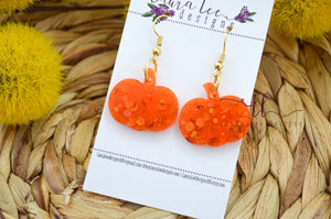Pumpkin Resin Earrings || Orange Chunky Glitter