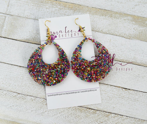 Fat Teardrop Resin Earrings || Rainbow Shards