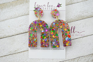 Arch Resin Earrings || Rainbow Glitter
