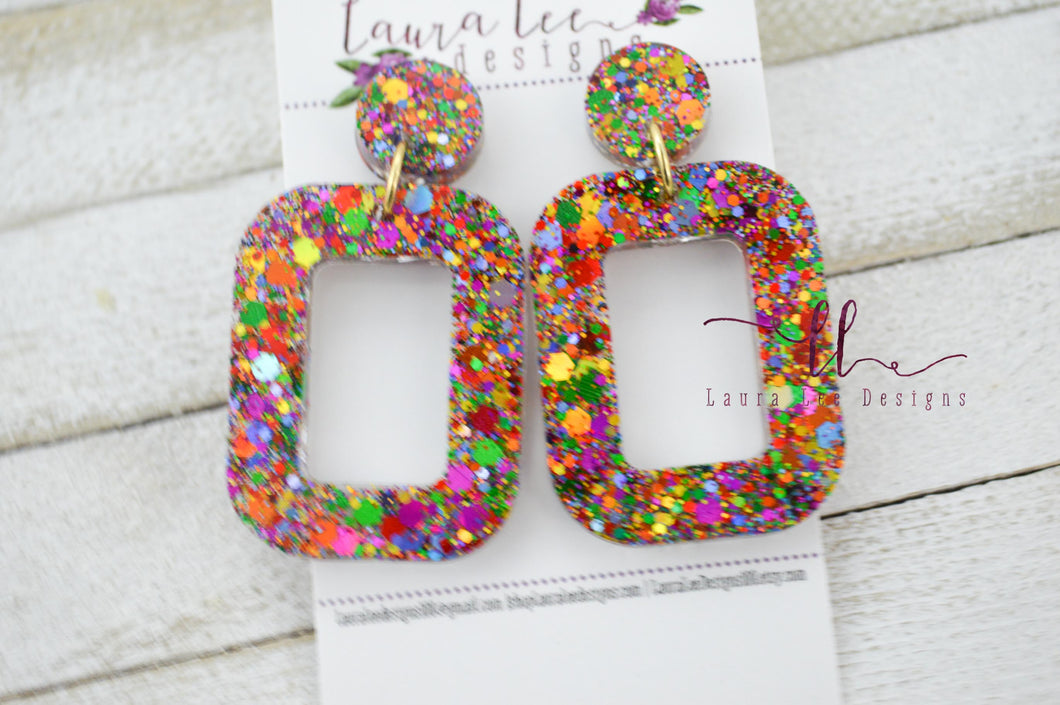 Resin Earrings || Rainbow Glitter