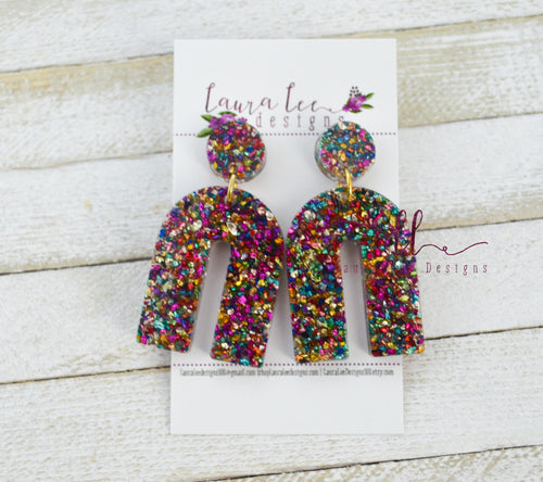 Stud Arch Resin Earrings || Rainbow Shards
