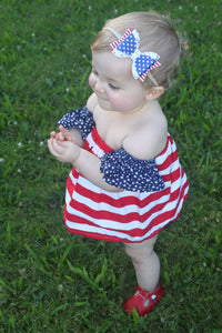 Annie Style Bow || Stars and Stripes Faux Leather and USA Glitter Bow || Choose Nylon Headband or Clip