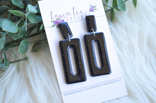 Miley Style Rectangle Clay Earrings || Black Galaxy Glitter