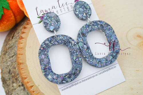 Resin Earrings || Gray Holographic Rounded Rectangle