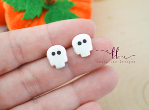 Clay Skull Stud Earrings || White AB || Made to order