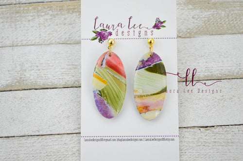 Small Jackie Oval Clay Earrings || Bright Watercolor