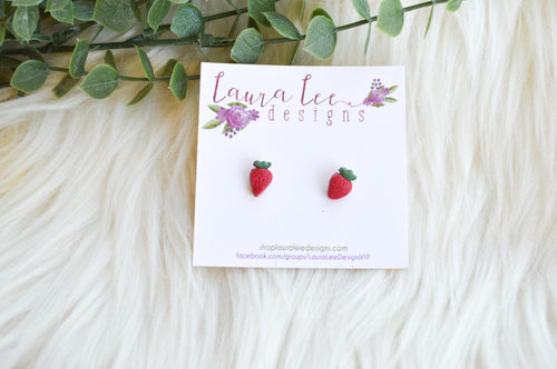 Clay Stud Earrings || Small Strawberries