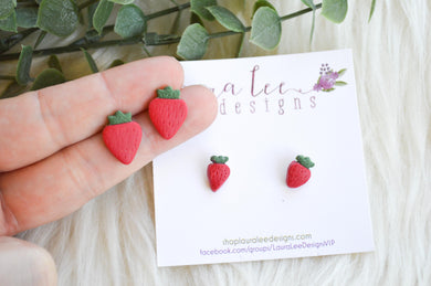 Clay Stud Earrings || Small Strawberries || Made to Order