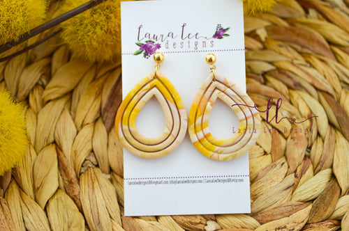 Emma Teardrop Clay Earrings || Mustard Yellow and Tan