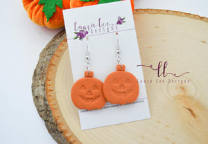 Jack O Lantern Clay Earrings || Orange Textured