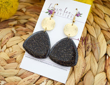 Shelly Clay Earrings || Black and Gold Glitter
