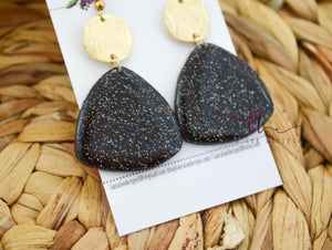 Shelly Clay Earrings || Black and Gold Glitter