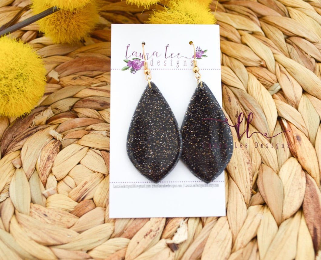 Ursa Clay Earrings || Black and Gold Glitter