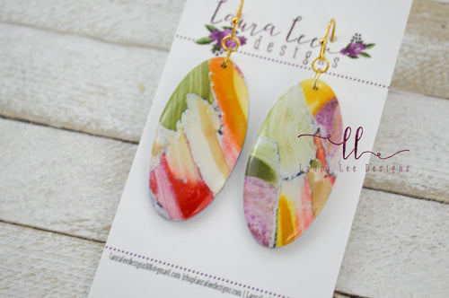 Jackie Oval Clay Earrings || Bright Watercolor