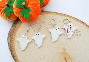 Ghost Clay Earrings || White AB Shimmer