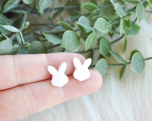 Clay Stud Earrings || White Bunnies || Made to Order