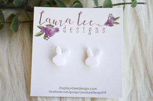 Clay Stud Earrings || White Bunnies || Made to Order