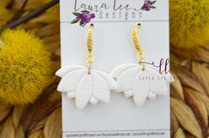 Lotus Flower Clay Earrings || White