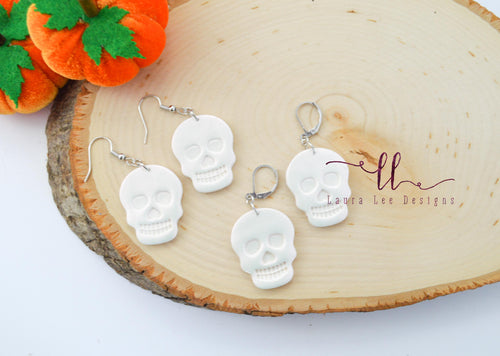Skull Clay Earrings || White Pearl AB shimmer || Made to Order